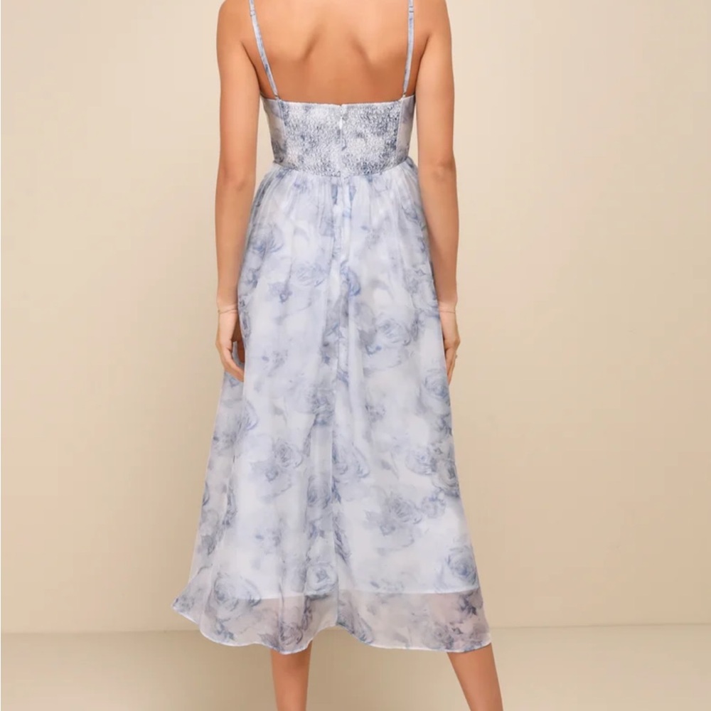 Lulu's Dreamy White and Blue Midi Dress - Picture 3 of 8